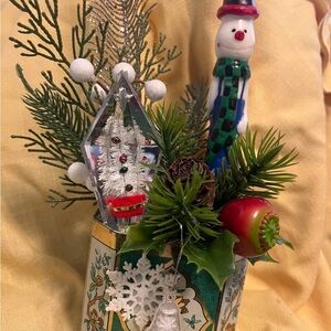 Vintage Assemblage Festive Snowman Holiday Arrangement